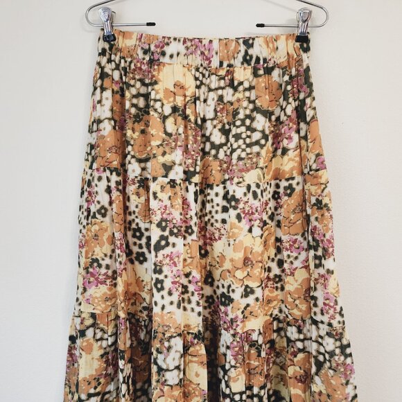 Ba&Sh Diary Printed Tiered Floral Midi Skirt Sz M/ 6US Yellow 100%Cotton Classic - Picture 12 of 15